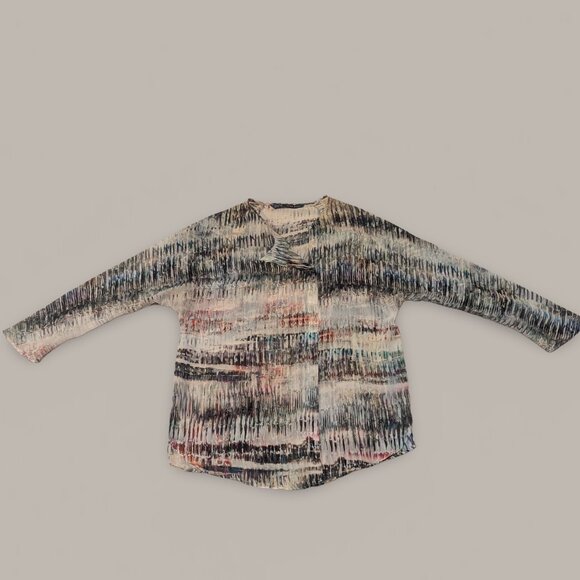 Zara Semi-Sheer Long Sleeve Blouse - Neutral Watercolor Print - Size Small - Picture 6 of 9